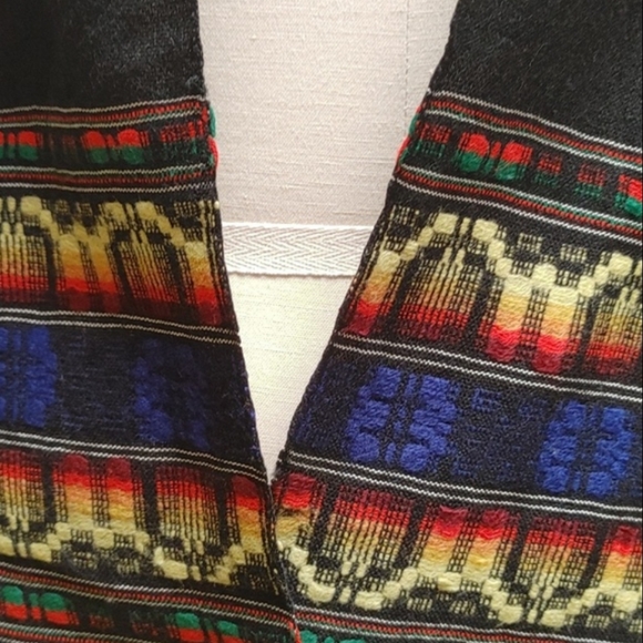 FINAL REDUCTION Native Hand Woven Black Wool Shawl w Embroidery - Picture 4 of 8